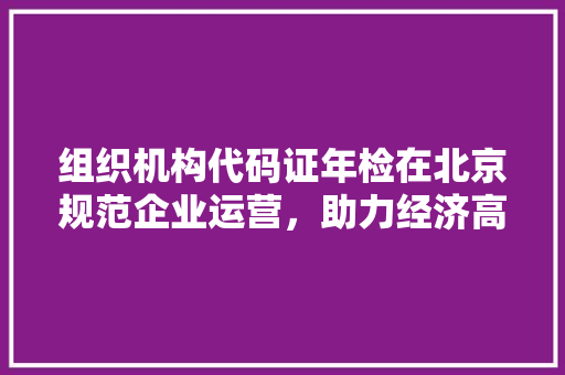 组织机构代码证年检在北京规范企业运营，助力经济高质量发展