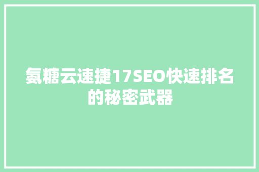 氨糖云速捷17SEO快速排名的秘密武器