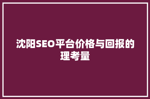 沈阳SEO平台价格与回报的理考量
