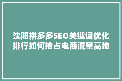 沈阳拼多多SEO关键词优化排行如何抢占电商流量高地