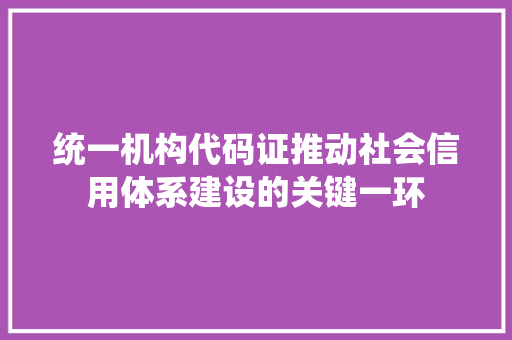 统一机构代码证推动社会信用体系建设的关键一环