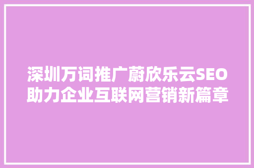 深圳万词推广蔚欣乐云SEO助力企业互联网营销新篇章