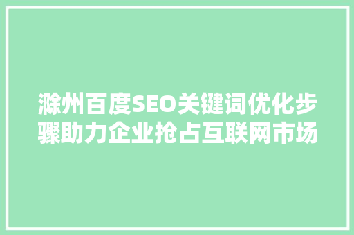 滁州百度SEO关键词优化步骤助力企业抢占互联网市场先机