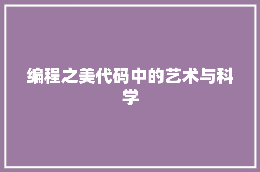 编程之美代码中的艺术与科学