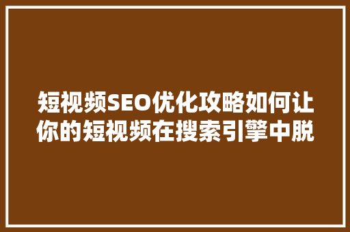 短视频SEO优化攻略如何让你的短视频在搜索引擎中脱颖而出
