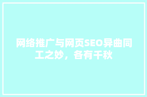 网络推广与网页SEO异曲同工之妙，各有千秋