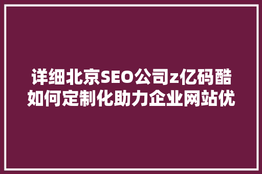 详细北京SEO公司z亿码酷如何定制化助力企业网站优化  第1张