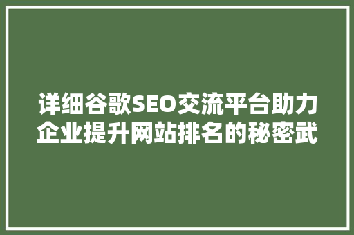 详细谷歌SEO交流平台助力企业提升网站排名的秘密武器