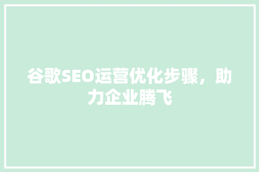 谷歌SEO运营优化步骤，助力企业腾飞  第1张