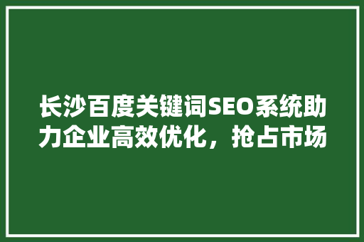 长沙百度关键词SEO系统助力企业高效优化，抢占市场先机