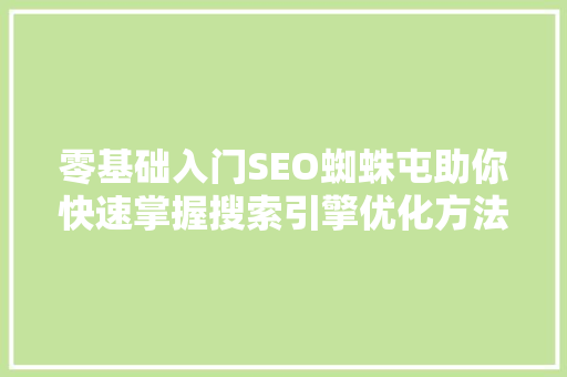 零基础入门SEO蜘蛛屯助你快速掌握搜索引擎优化方法