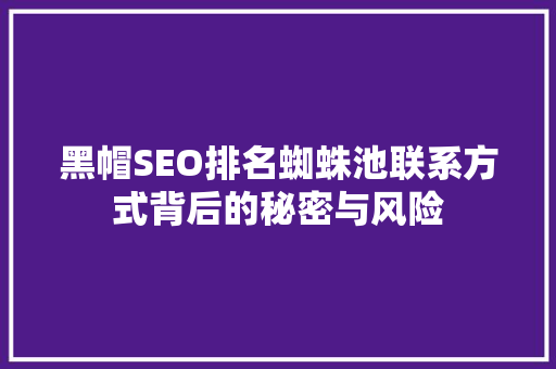 黑帽SEO排名蜘蛛池联系方式背后的秘密与风险