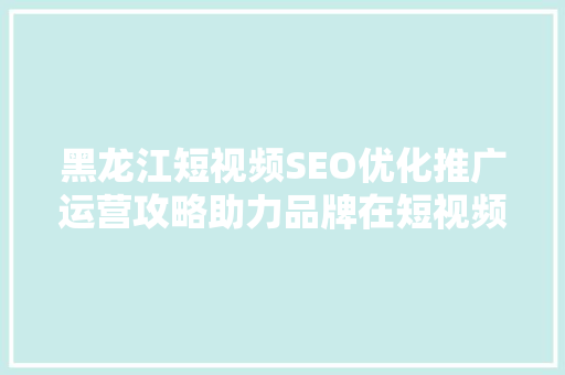 黑龙江短视频SEO优化推广运营攻略助力品牌在短视频平台脱颖而出