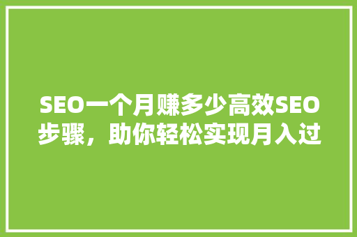 SEO一个月赚多少高效SEO步骤，助你轻松实现月入过万
