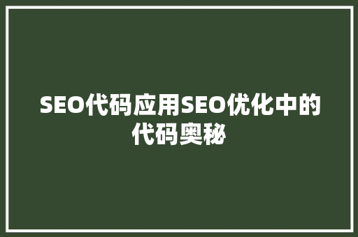 SEO代码应用SEO优化中的代码奥秘