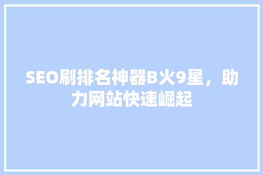 SEO刷排名神器B火9星，助力网站快速崛起