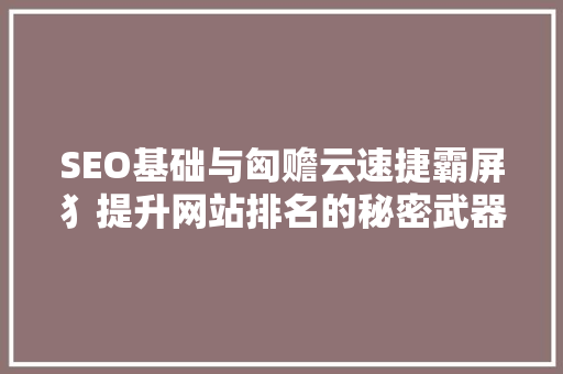 SEO基础与匈赡云速捷霸屏犭提升网站排名的秘密武器