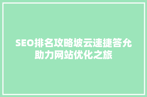SEO排名攻略坡云速捷答允助力网站优化之旅