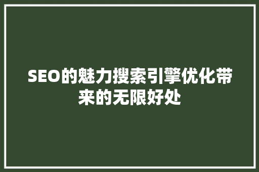 SEO的魅力搜索引擎优化带来的无限好处