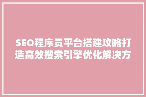 SEO程序员平台搭建攻略打造高效搜索引擎优化解决方法  第1张