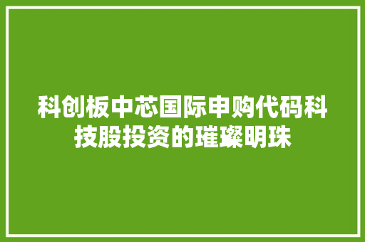 科创板中芯国际申购代码科技股投资的璀璨明珠