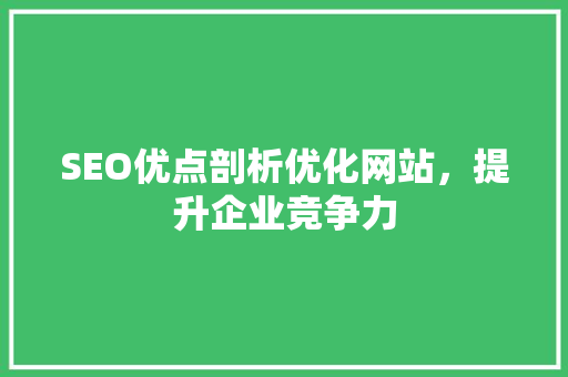 SEO优点剖析优化网站，提升企业竞争力  第1张