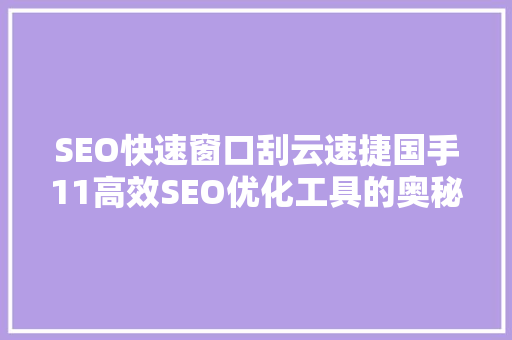 SEO快速窗口刮云速捷国手11高效SEO优化工具的奥秘