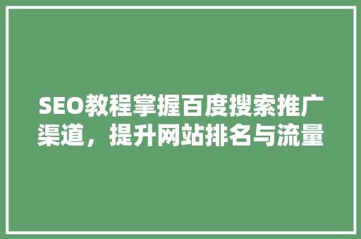 SEO教程掌握百度搜索推广渠道，提升网站排名与流量