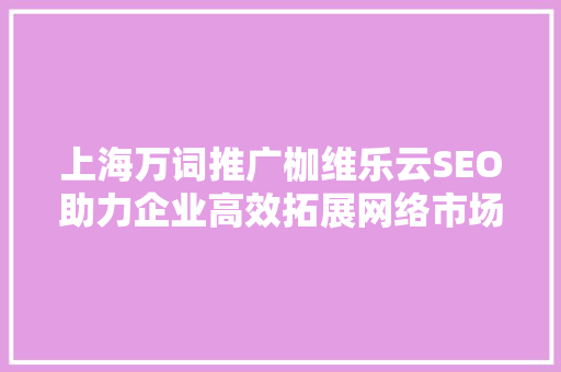 上海万词推广枷维乐云SEO助力企业高效拓展网络市场
