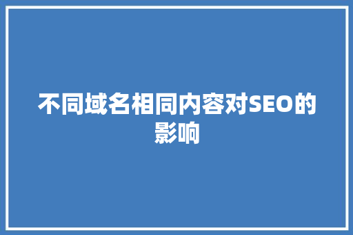 不同域名相同内容对SEO的影响
