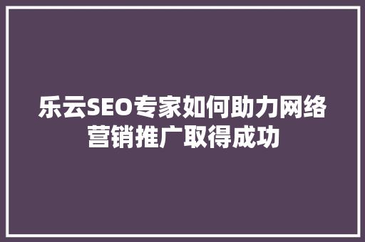 乐云SEO专家如何助力网络营销推广取得成功