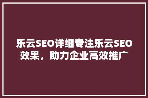 乐云SEO详细专注乐云SEO效果，助力企业高效推广