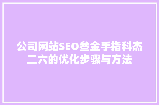 公司网站SEO叁金手指科杰二六的优化步骤与方法