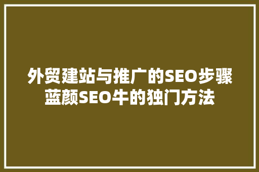 外贸建站与推广的SEO步骤蓝颜SEO牛的独门方法