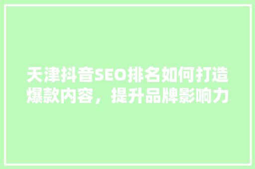 天津抖音SEO排名如何打造爆款内容，提升品牌影响力