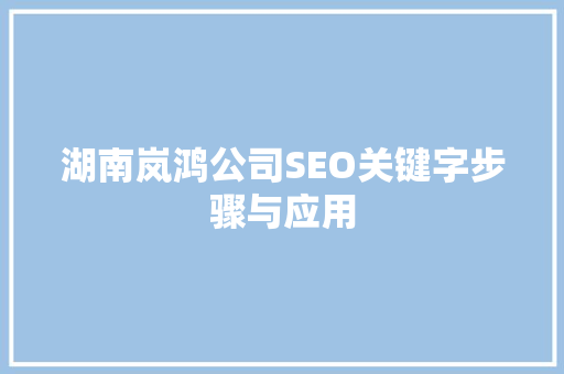 湖南岚鸿公司SEO关键字步骤与应用