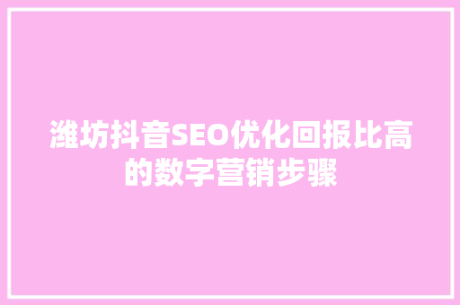 潍坊抖音SEO优化回报比高的数字营销步骤