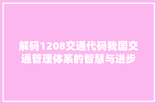 解码1208交通代码我国交通管理体系的智慧与进步  第1张