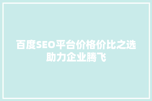 百度SEO平台价格价比之选助力企业腾飞