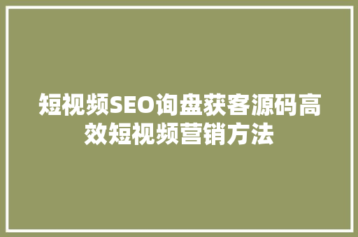 短视频SEO询盘获客源码高效短视频营销方法