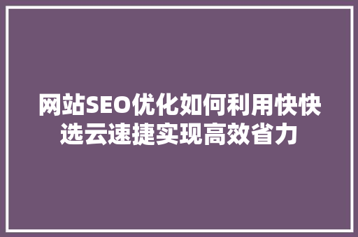 网站SEO优化如何利用快快选云速捷实现高效省力