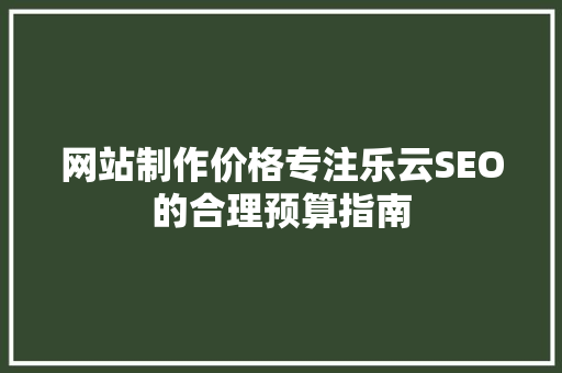 网站制作价格专注乐云SEO的合理预算指南