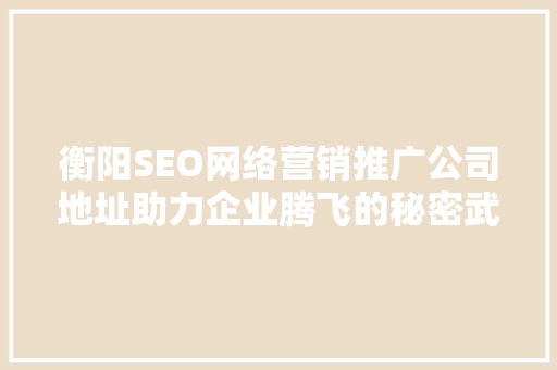衡阳SEO网络营销推广公司地址助力企业腾飞的秘密武器