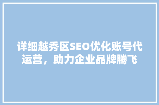 详细越秀区SEO优化账号代运营，助力企业品牌腾飞
