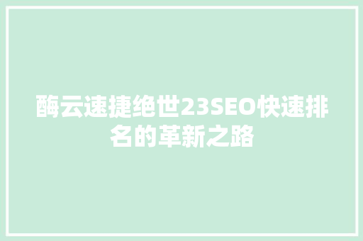 酶云速捷绝世23SEO快速排名的革新之路