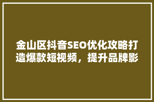 金山区抖音SEO优化攻略打造爆款短视频，提升品牌影响力