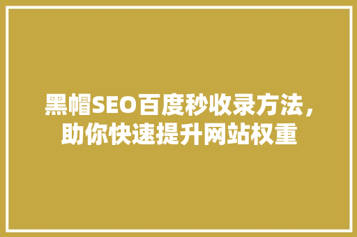 黑帽SEO百度秒收录方法，助你快速提升网站权重