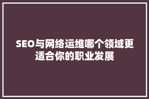 SEO与网络运维哪个领域更适合你的职业发展