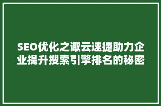 SEO优化之诹云速捷助力企业提升搜索引擎排名的秘密武器