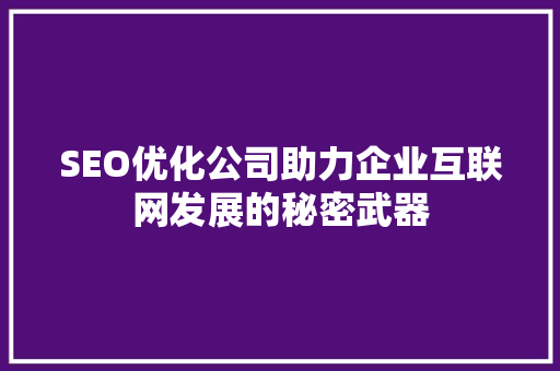 SEO优化公司助力企业互联网发展的秘密武器